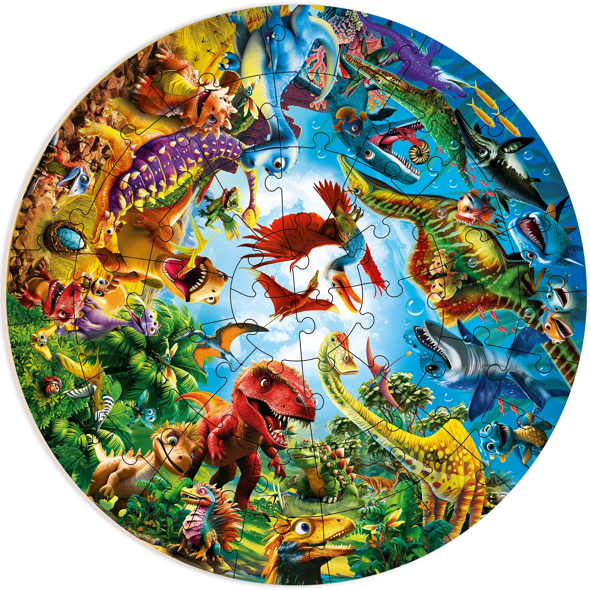 48 Pcs Round Giant Puzzles for Kids Ages 4-6 | Dino