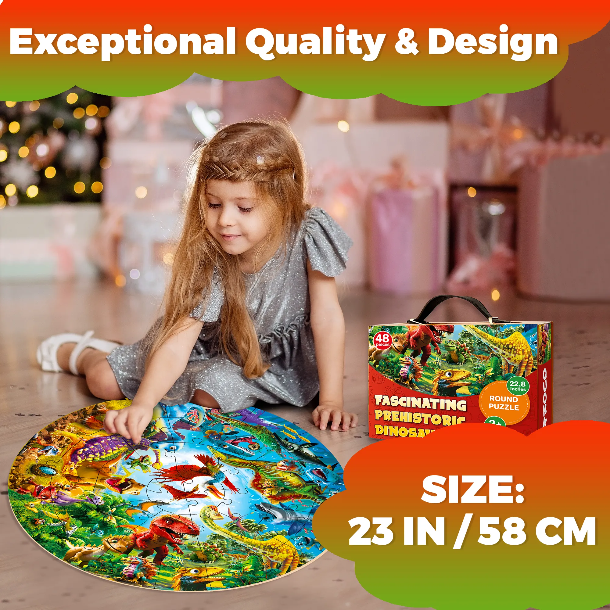 48 Pcs Round Giant Puzzles for Kids Ages 4-6 | Dino