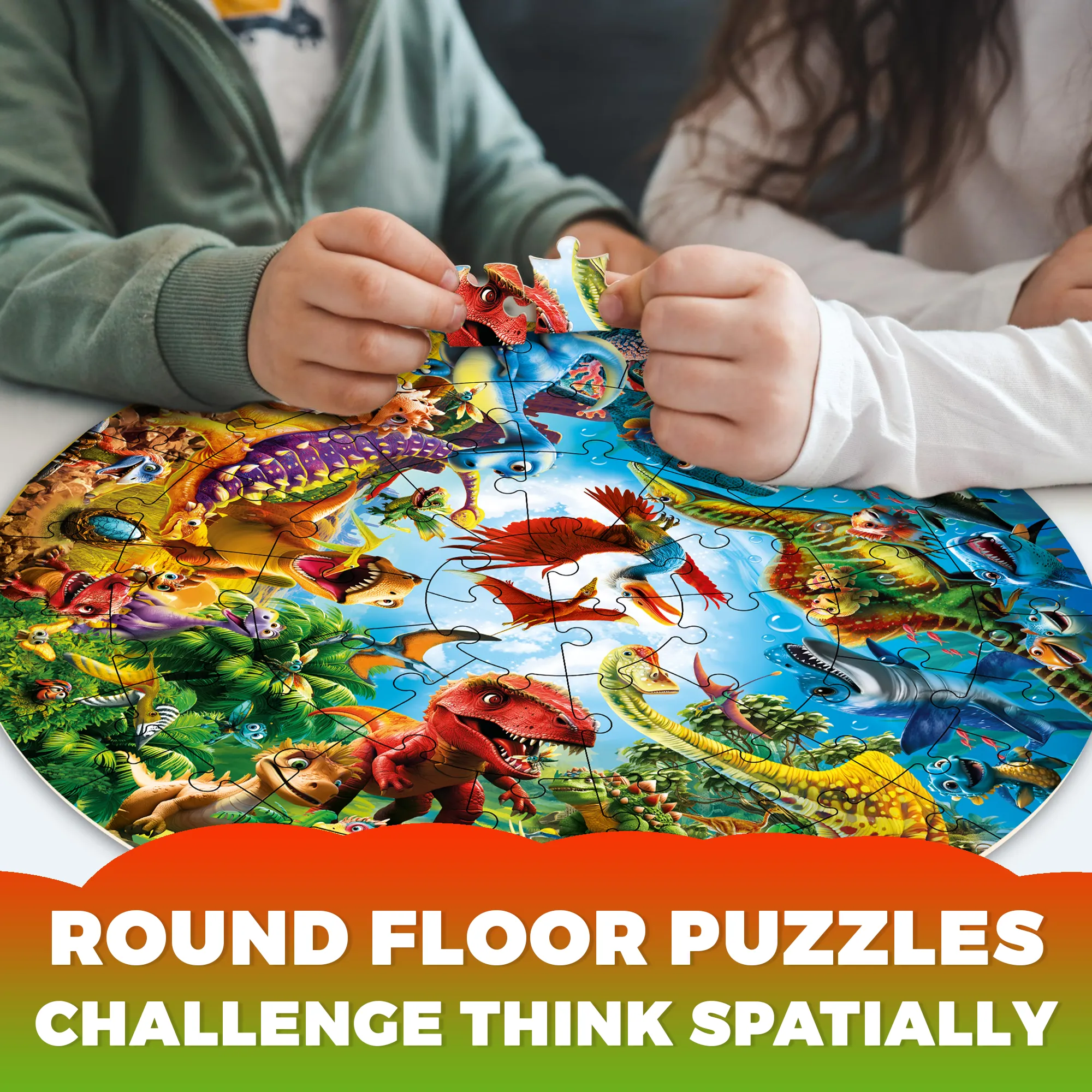 48 Pcs Round Giant Puzzles for Kids Ages 4-6 | Dino