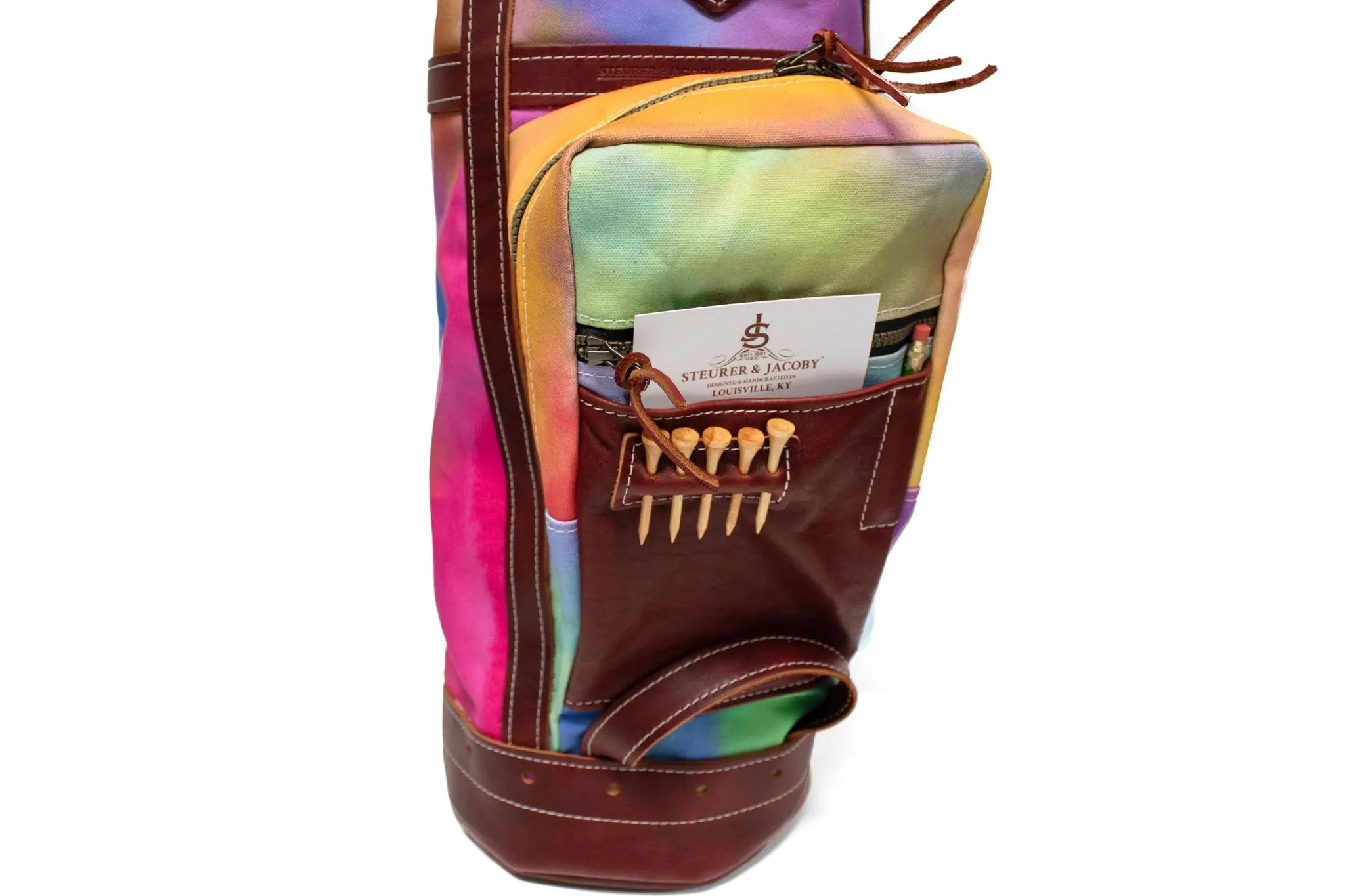 8" Tie Dye Golf Bag with Burgundy Leather