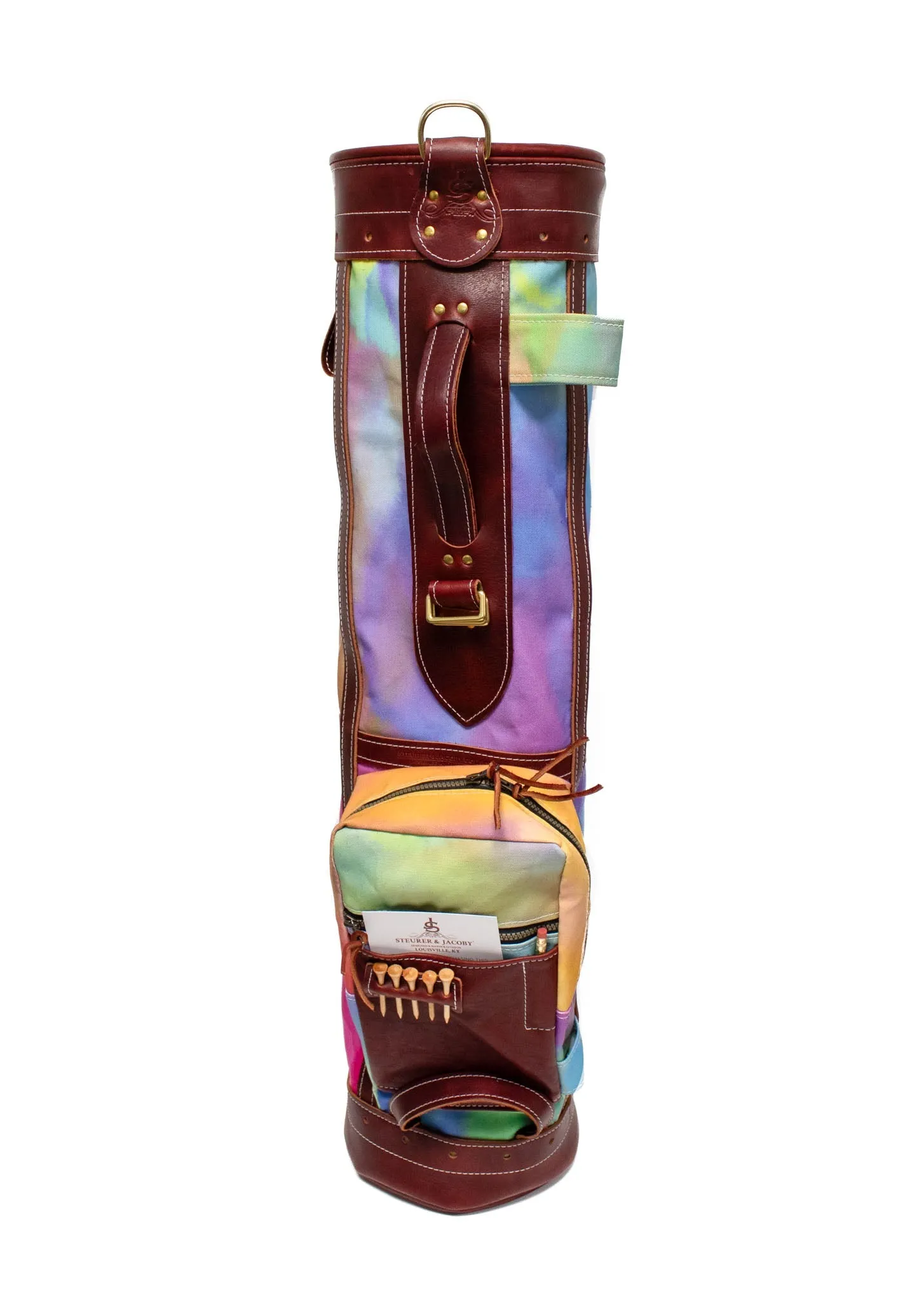 8" Tie Dye Golf Bag with Burgundy Leather