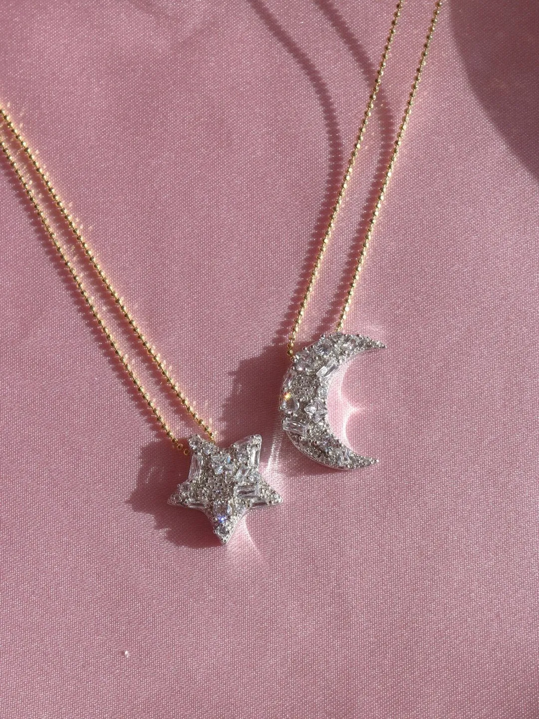 Baguette Star-Moon Necklace, 925 Sterling Silver