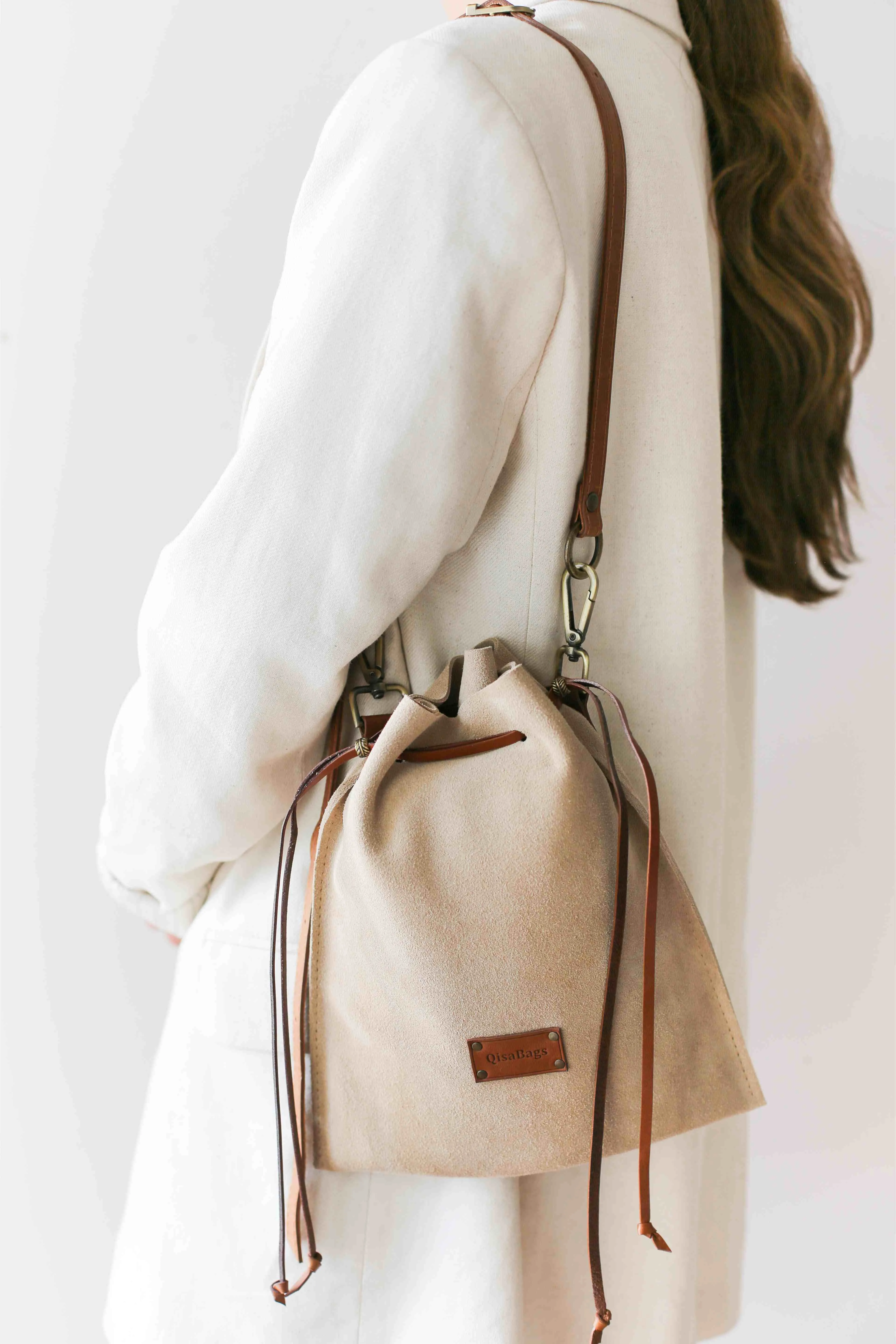 Beige Suede Cross Body Bag