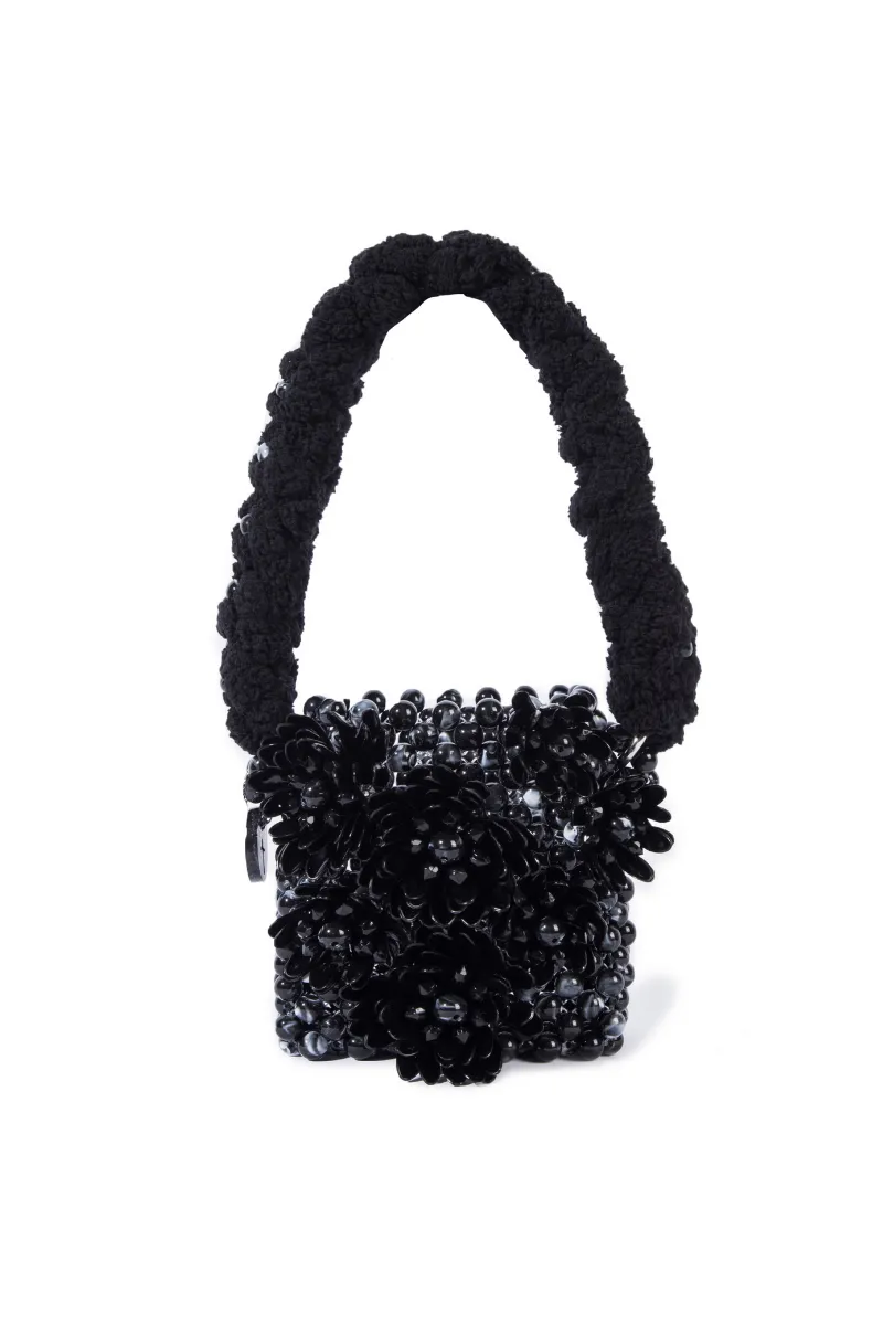 BLACK ATACAMA BEADED TOP HANDLE BAG