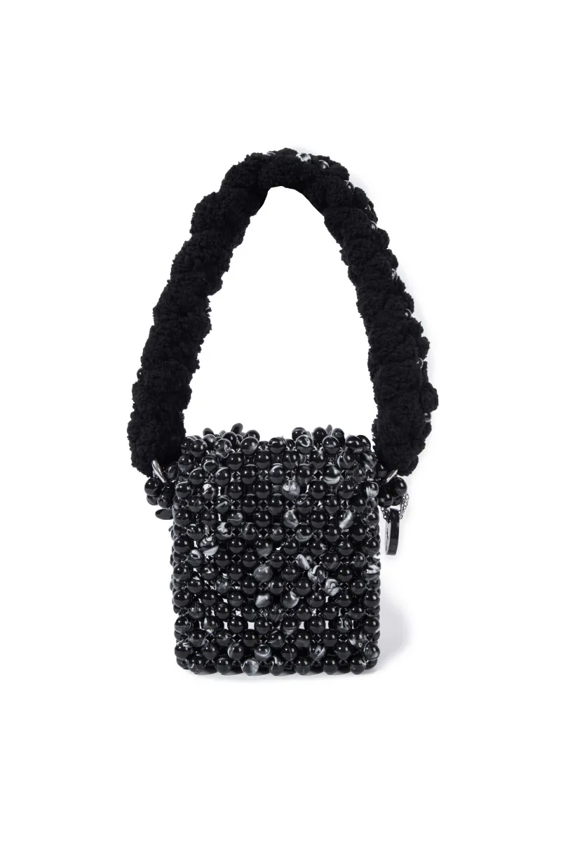 BLACK ATACAMA BEADED TOP HANDLE BAG