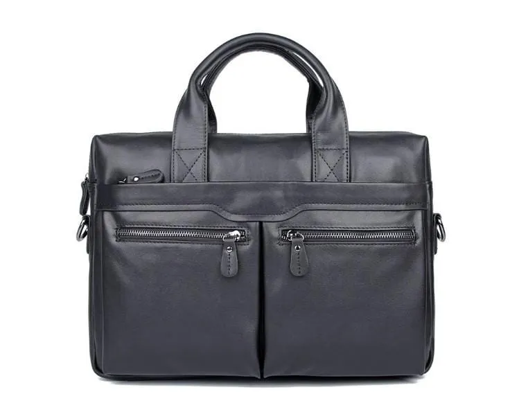 Black Mens Leather Laptop Messenger Bag