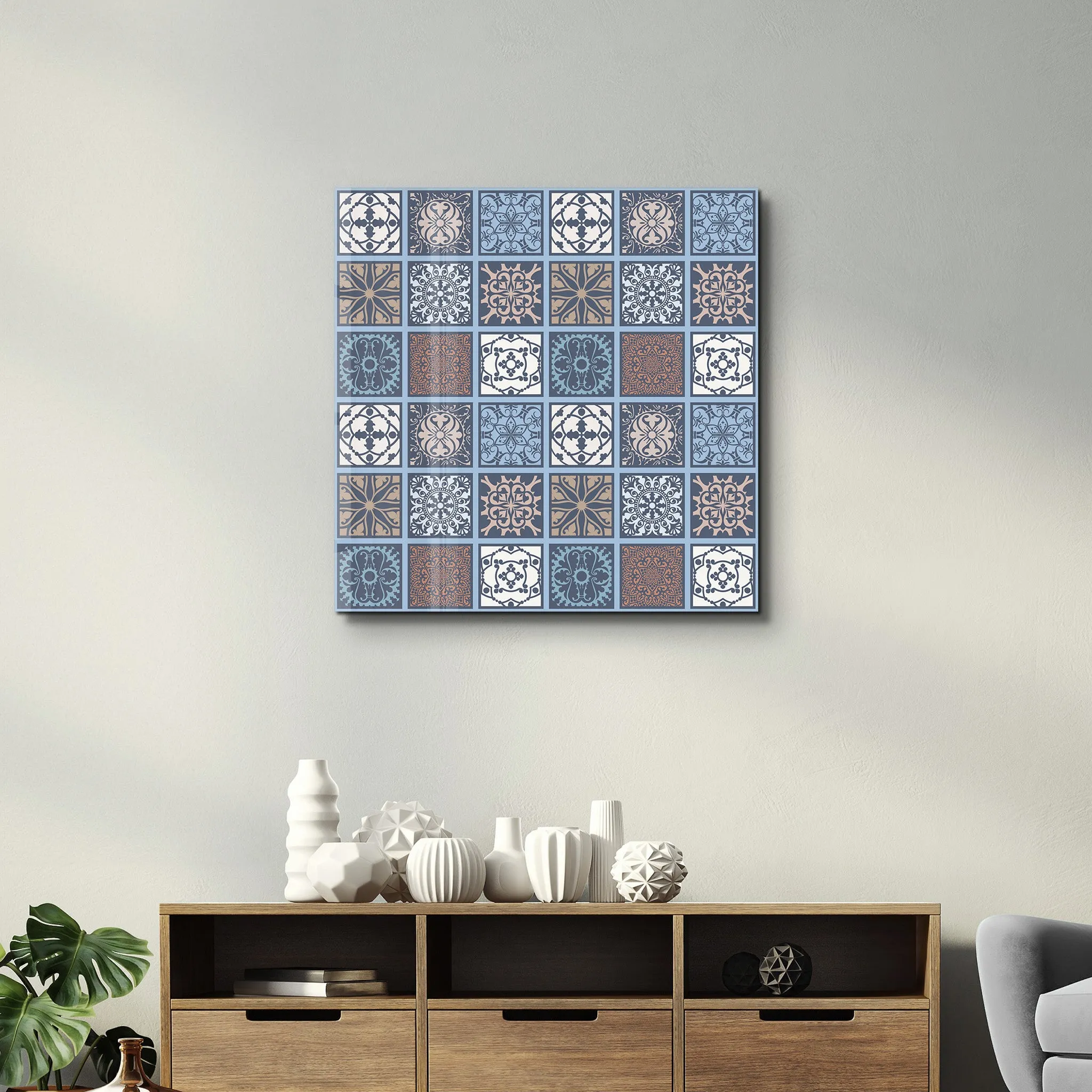 Blue-Brown Italian Ceramic Tiles Collection | Glass Wall Art