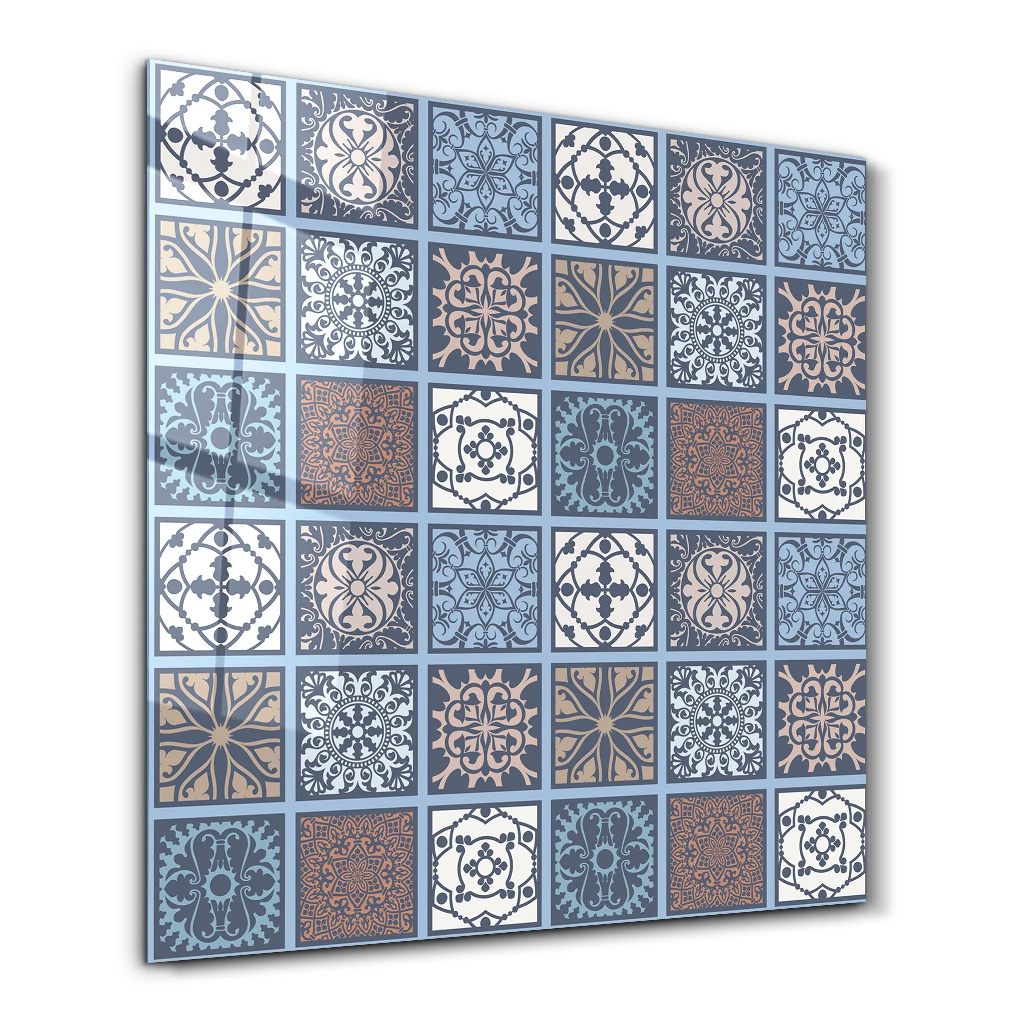 Blue-Brown Italian Ceramic Tiles Collection | Glass Wall Art