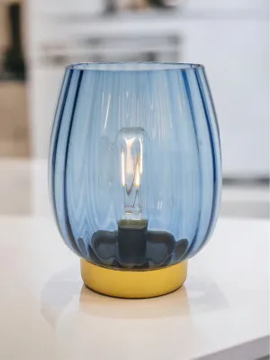 Blue Glass Light UP LED Battery Table Lamp