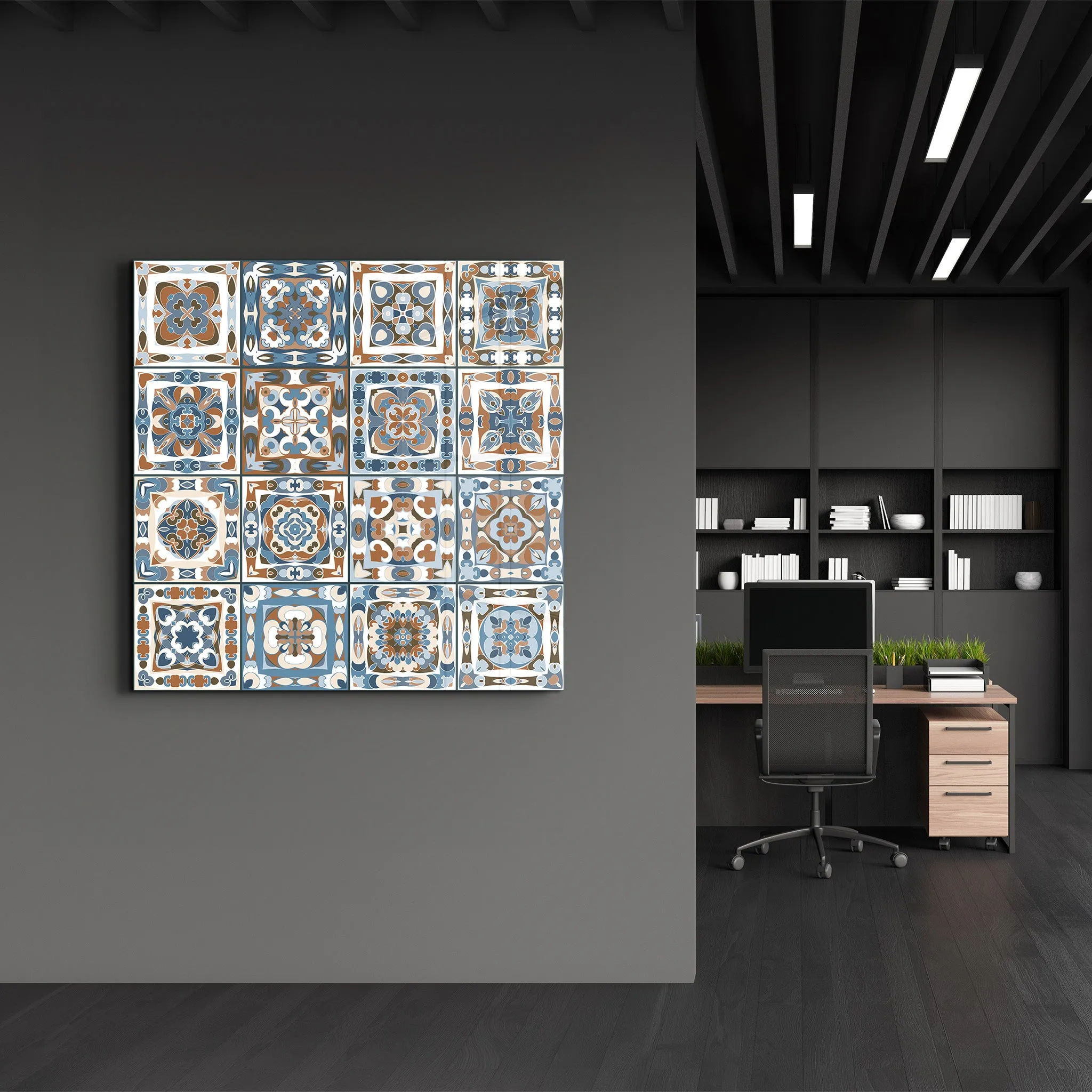 Brown-Blue Italian Ceramic Tiles Collection | Glass Wall Art