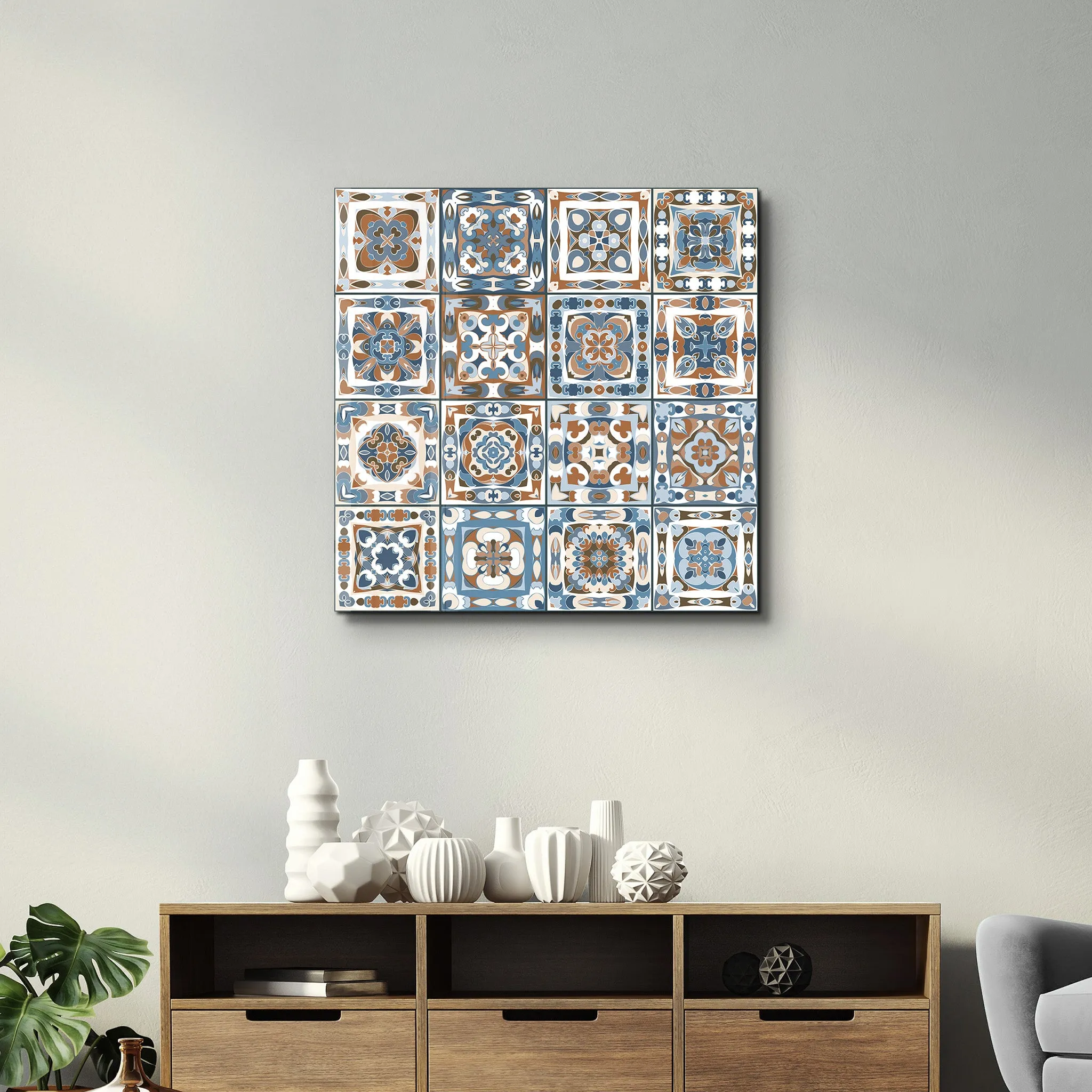 Brown-Blue Italian Ceramic Tiles Collection | Glass Wall Art