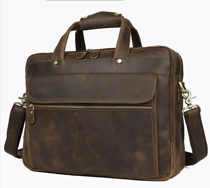 Brown Leather 15 Inch Large Laptop Bag Travel Briefcase