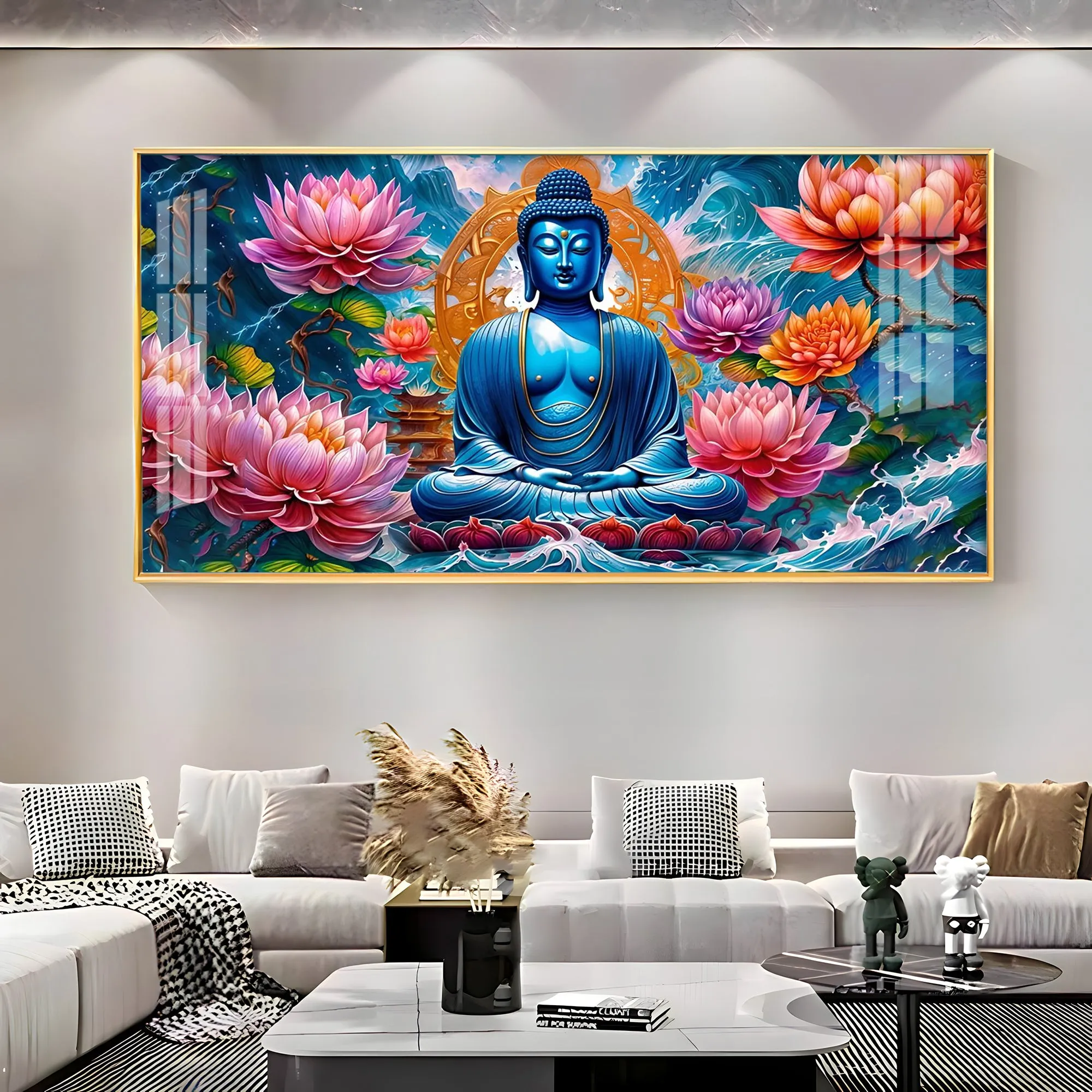 Buddha With Flower Premium Acrylic Horizontal Wall Art