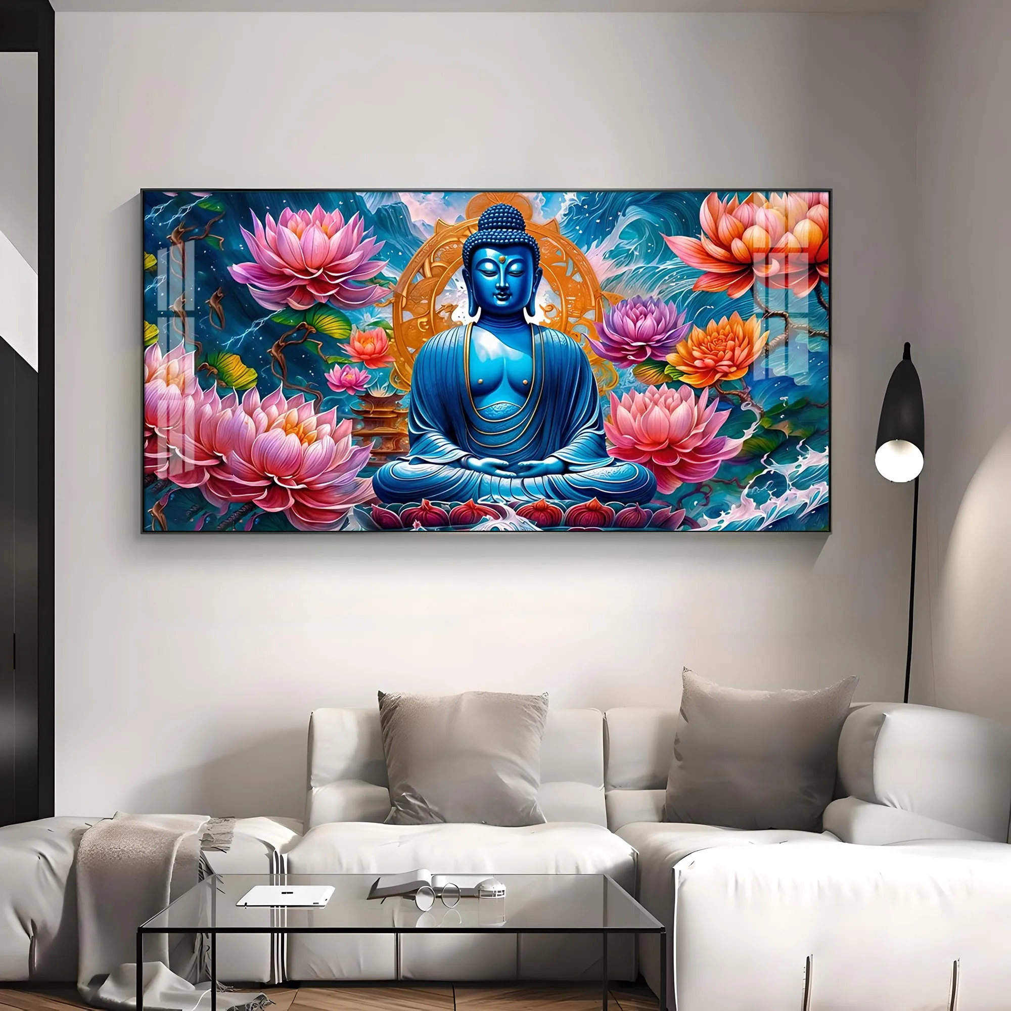 Buddha With Flower Premium Acrylic Horizontal Wall Art