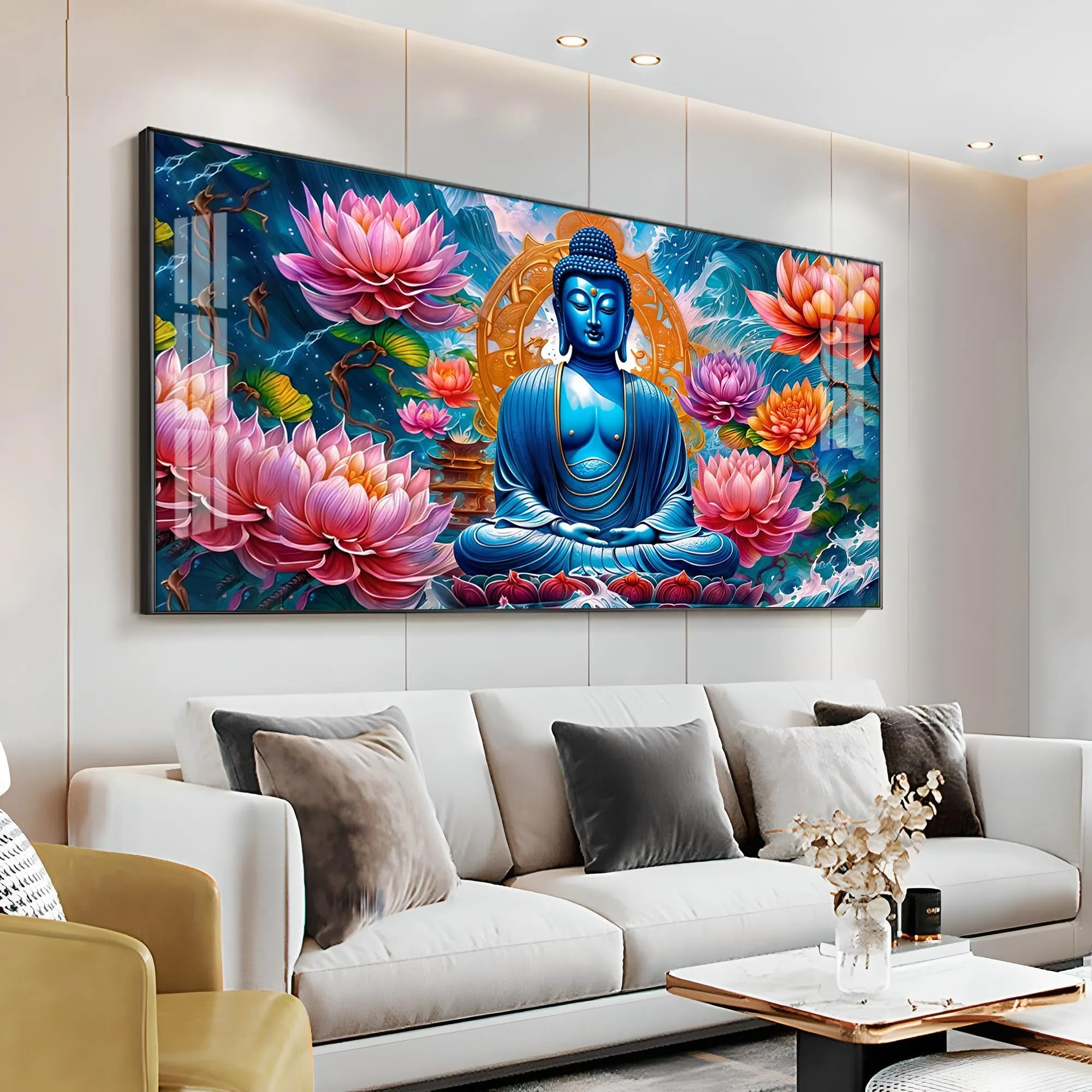 Buddha With Flower Premium Acrylic Horizontal Wall Art