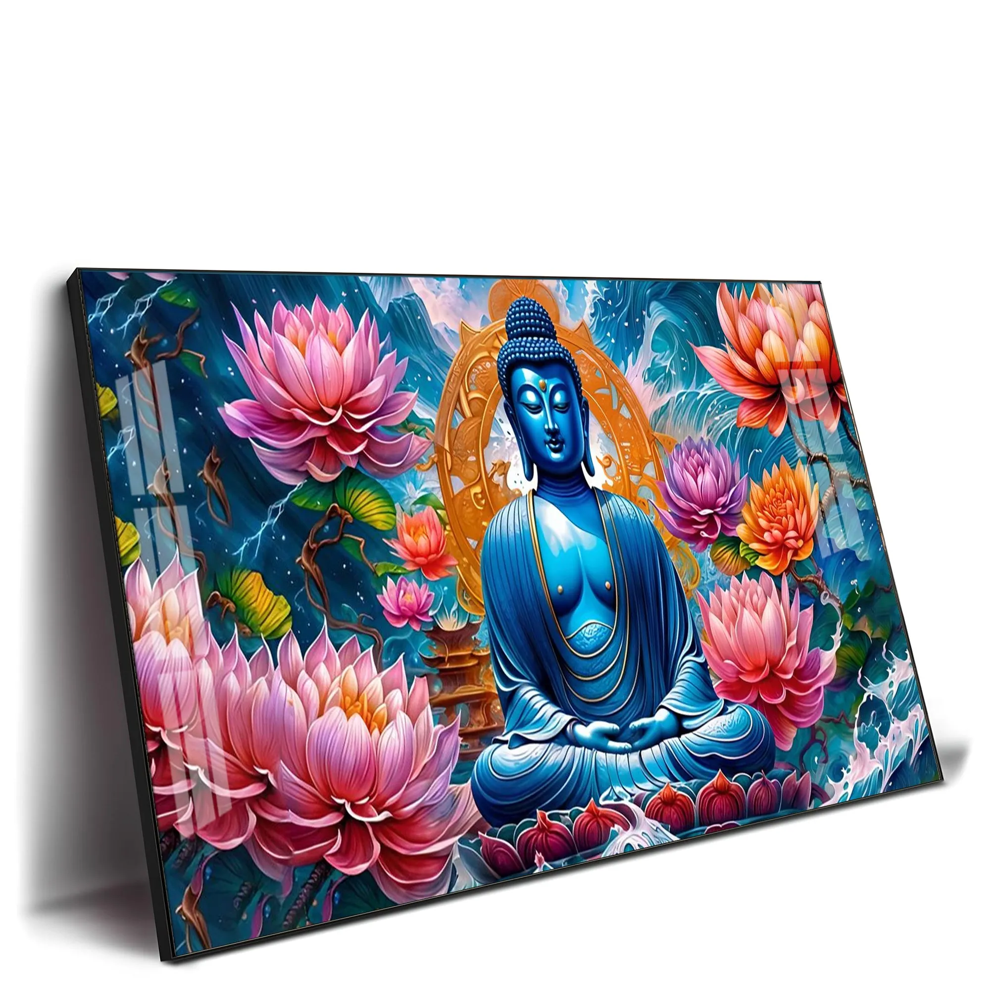 Buddha With Flower Premium Acrylic Horizontal Wall Art