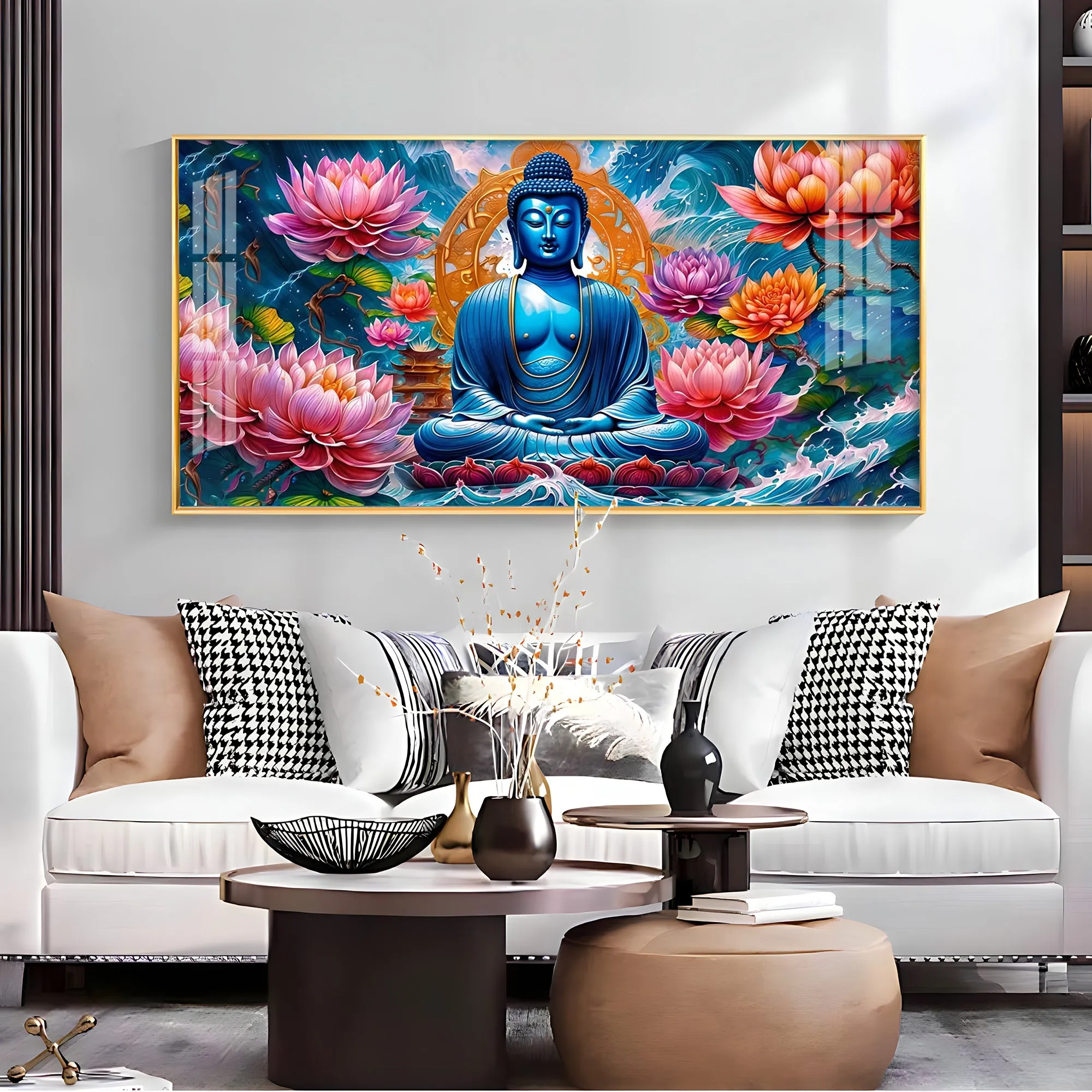 Buddha With Flower Premium Acrylic Horizontal Wall Art