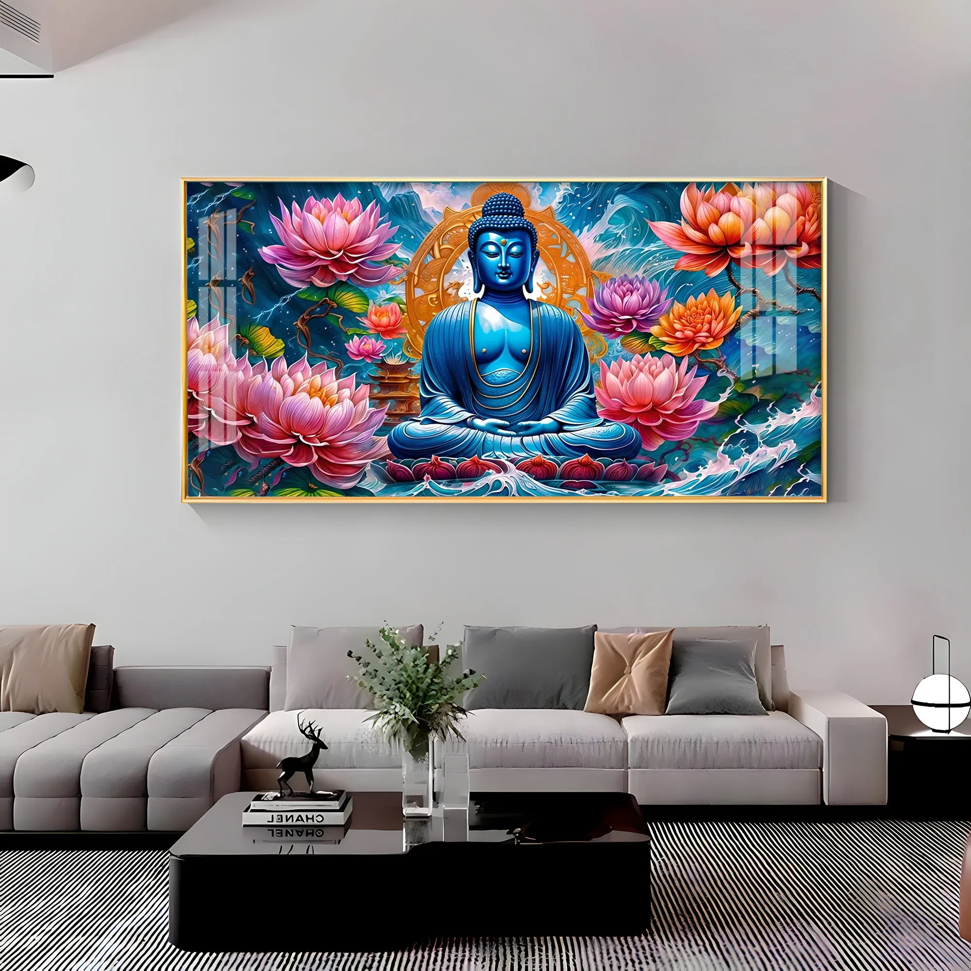 Buddha With Flower Premium Acrylic Horizontal Wall Art