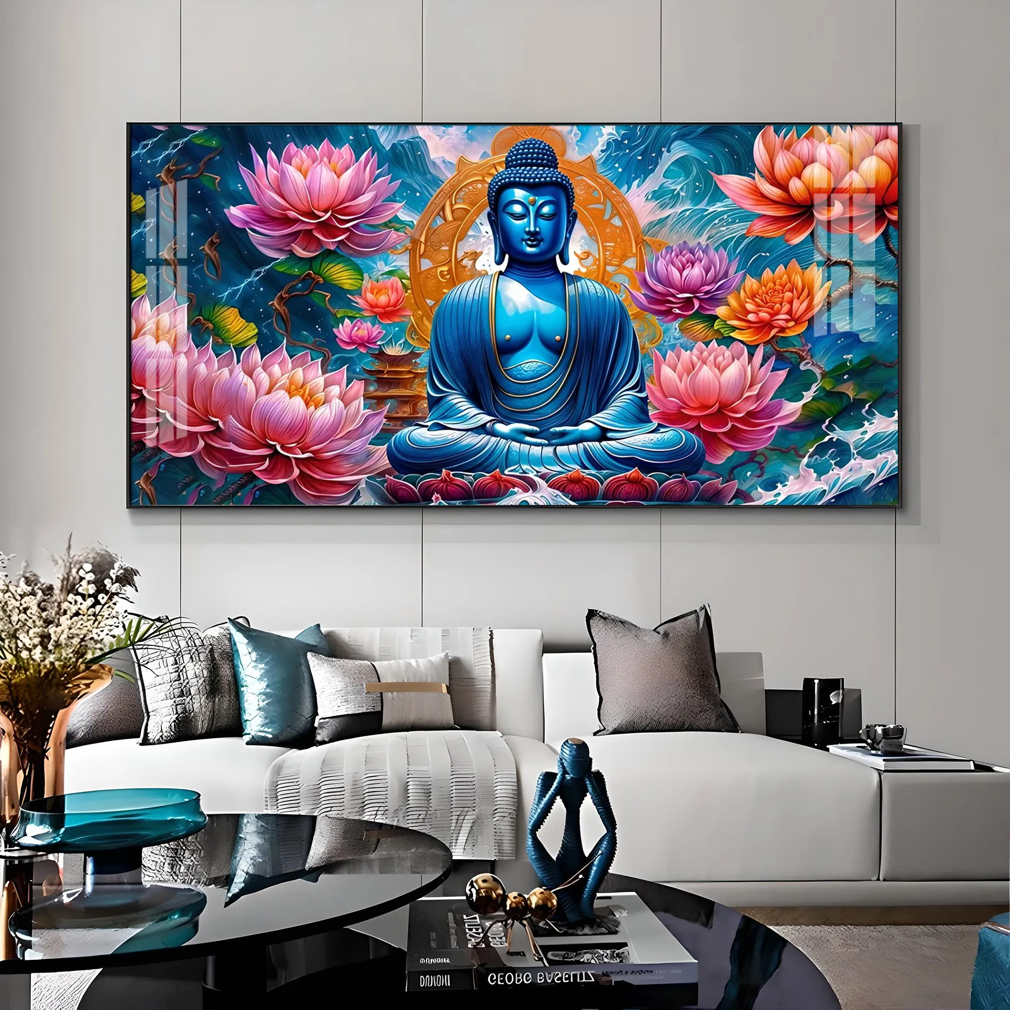 Buddha With Flower Premium Acrylic Horizontal Wall Art