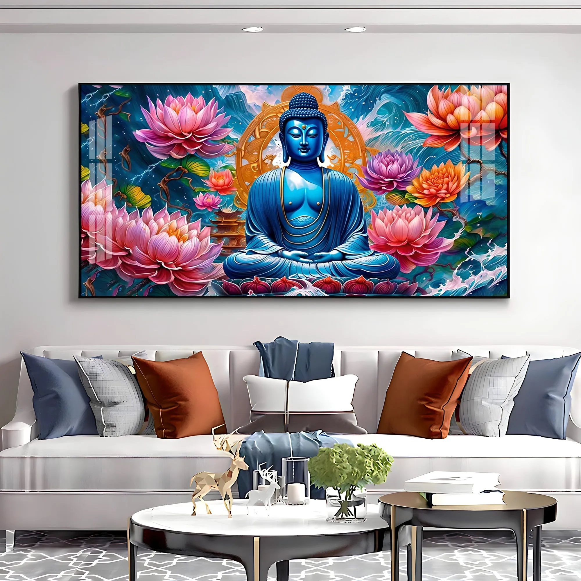 Buddha With Flower Premium Acrylic Horizontal Wall Art