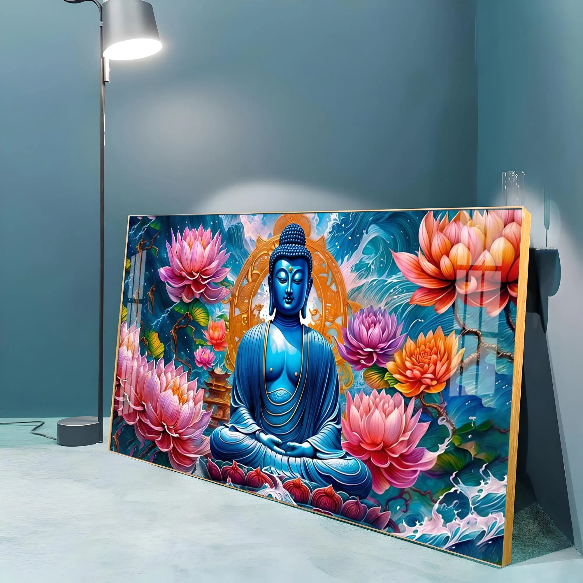 Buddha With Flower Premium Acrylic Horizontal Wall Art