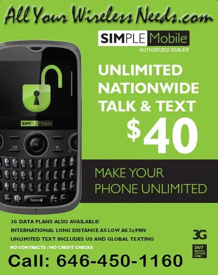 BYOP = Simple Mobile $90/ 3 month Unlimited Talk, Text, Int'l Text & 10 gb Data   Intl Talk   Sim Card  New Number