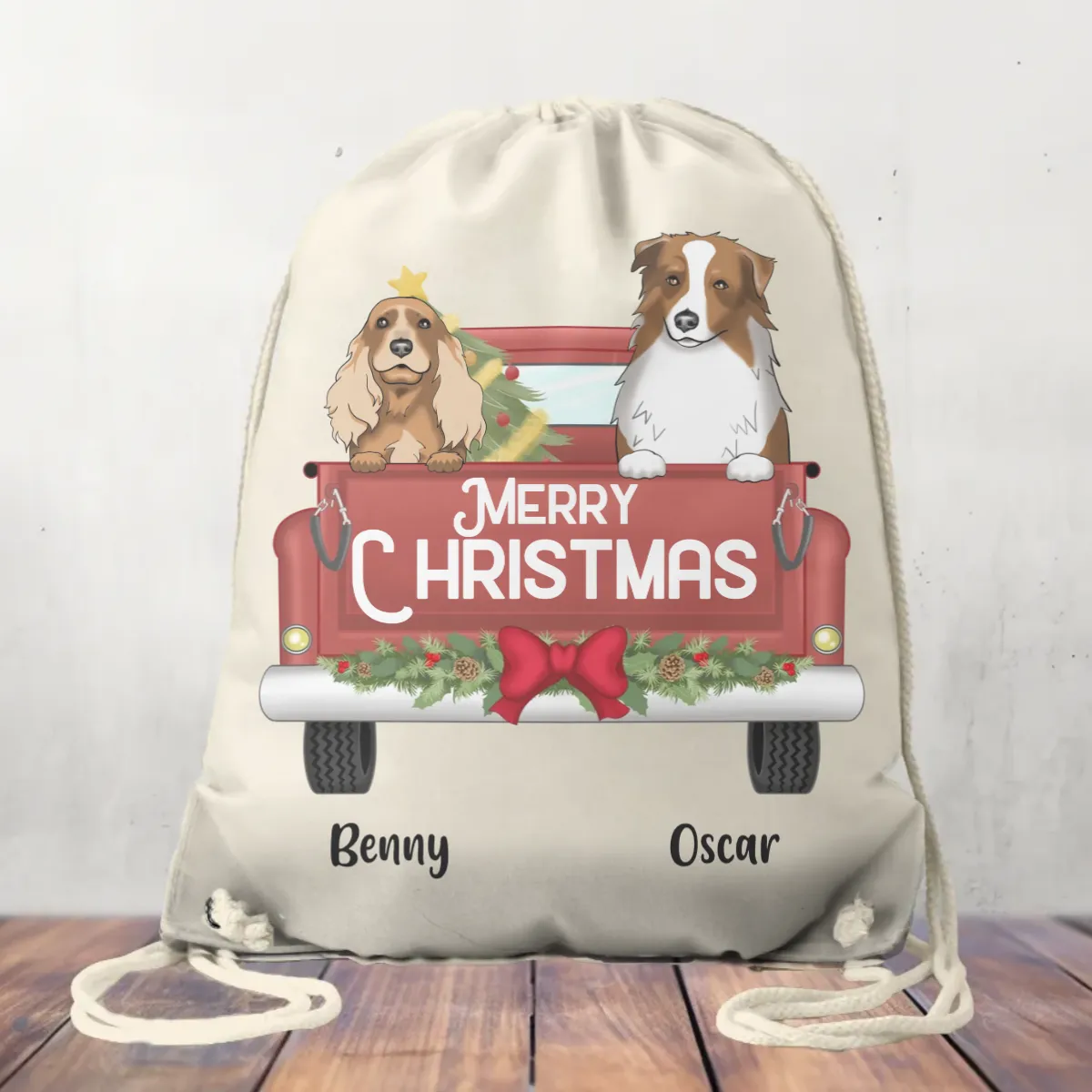 Canvas Drawstring Bag Christmas Truck