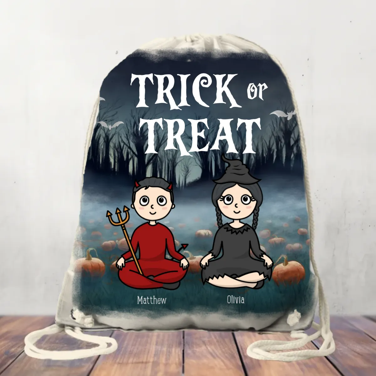 Canvas Drawstring Bag Halloween Trick or Treat