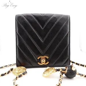 CHANEL Lambskin Chevron Belt Bag with Added Adjustable Chain