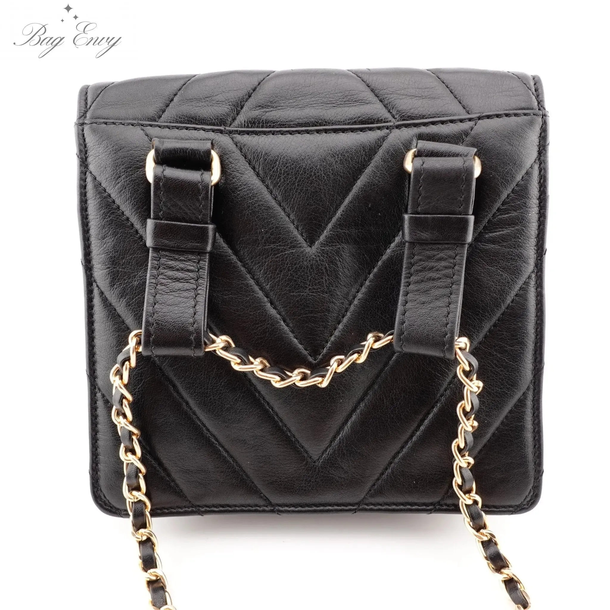 CHANEL Lambskin Chevron Belt Bag with Added Adjustable Chain