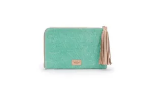 Consuela L Shaped Agnes Green and Tan Clutch 9151