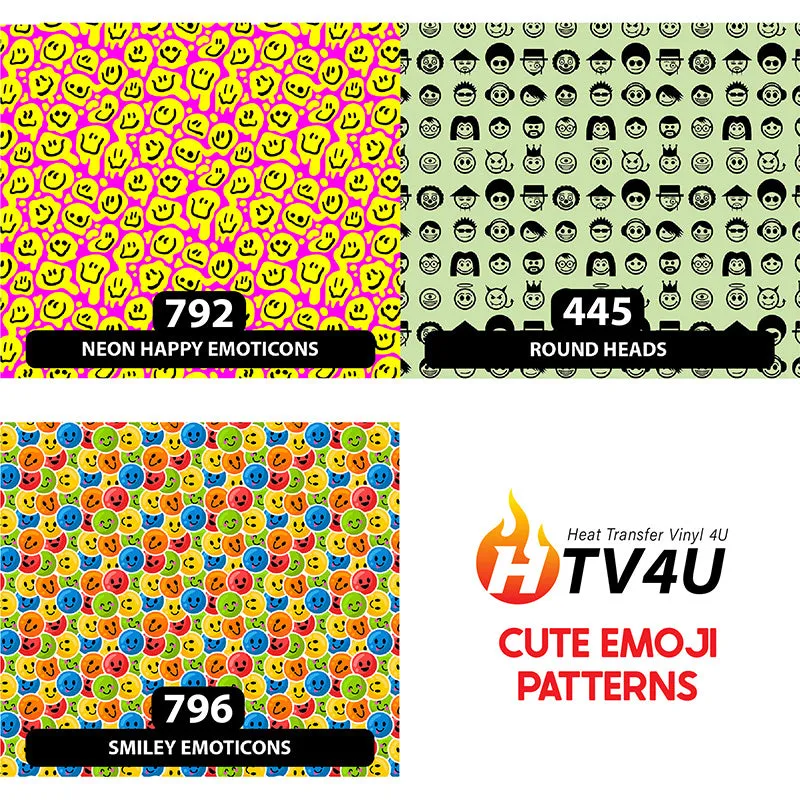 Cute Emoji Orajet 3164 Patterned Adhesive Vinyl (11" x 12")