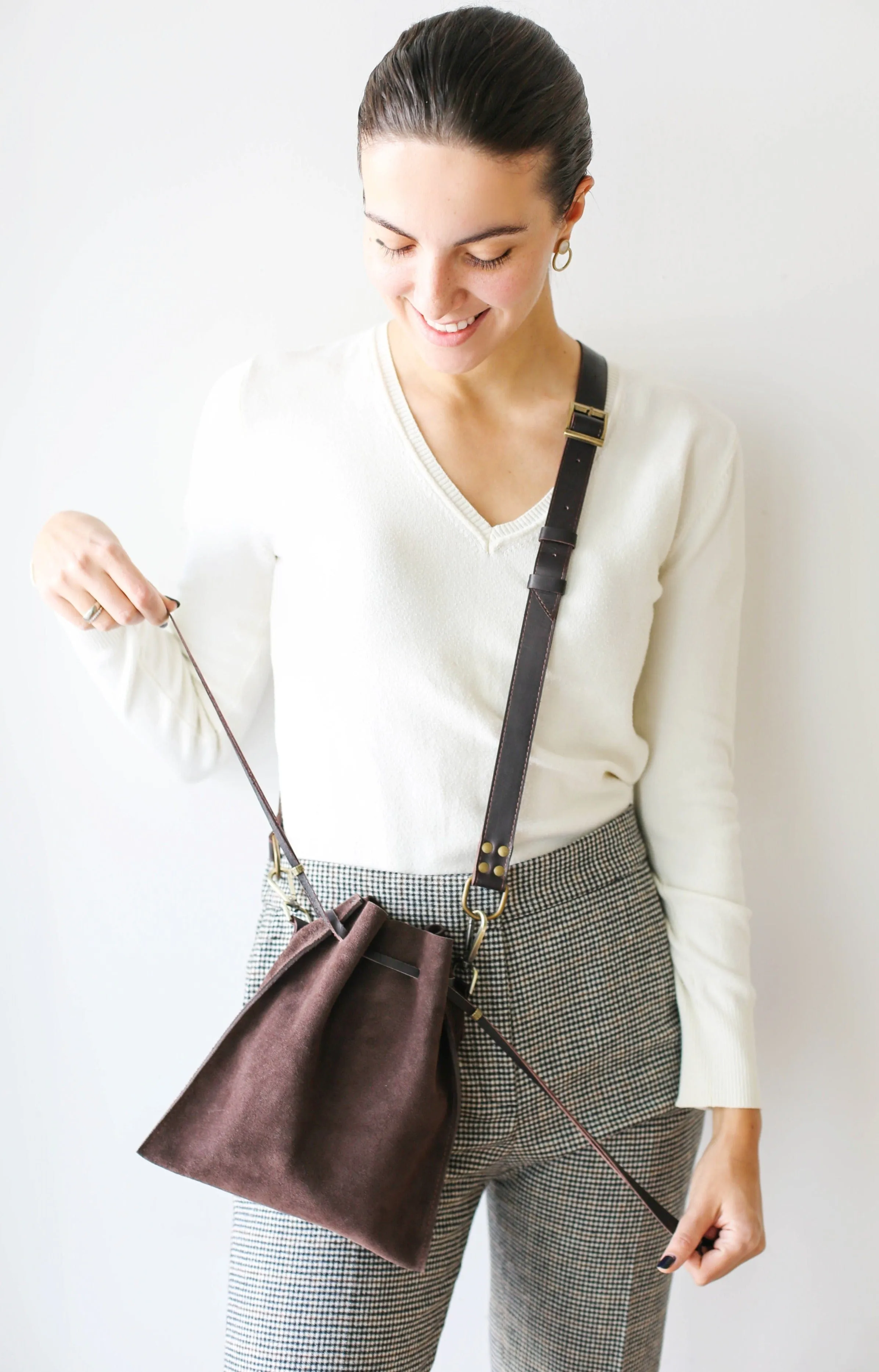 Dark Brown Suede Cross Body Bag