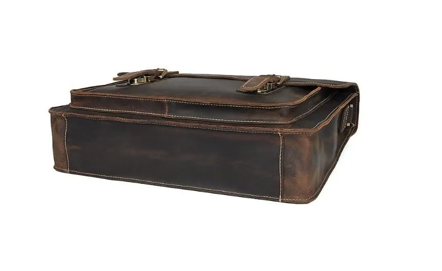 Dark Brown Unisex Large Leather Travel Laptop Bags Briefcase