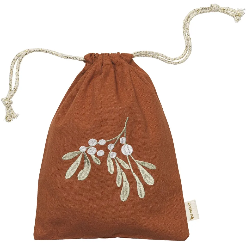 Gift Bag - Mistletoe embroidery - Cinnamon