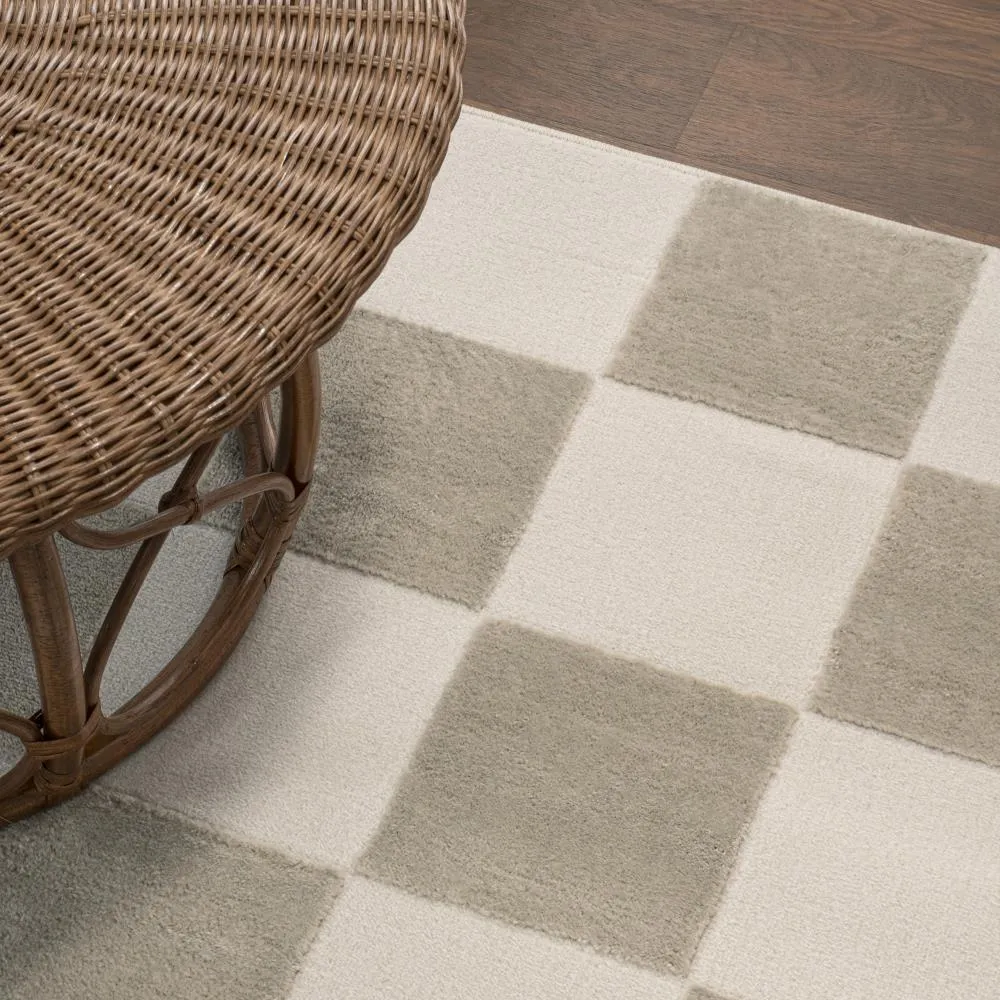 Hand Modern Geometric Checkerboard High-Low Area Rug