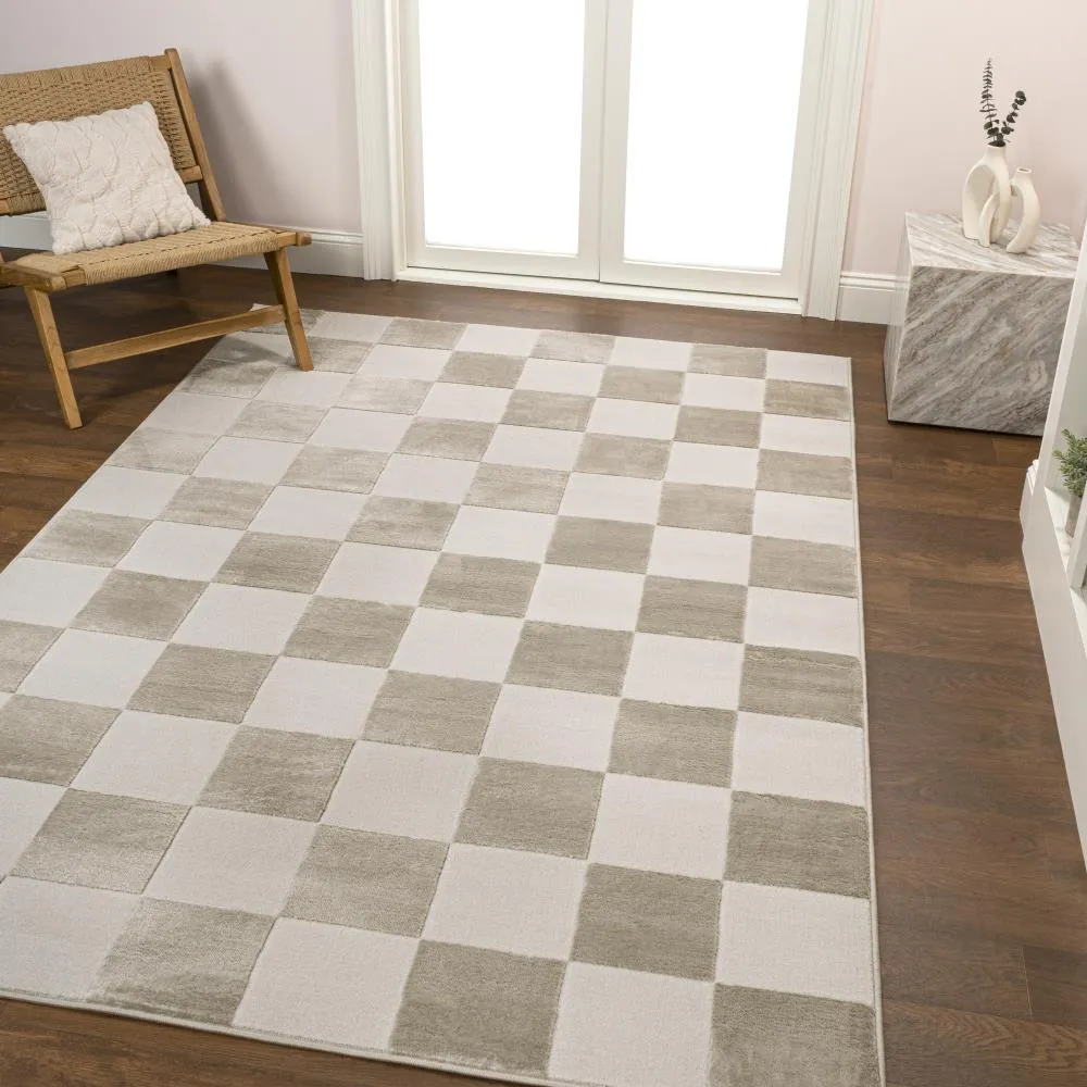 Hand Modern Geometric Checkerboard High-Low Area Rug