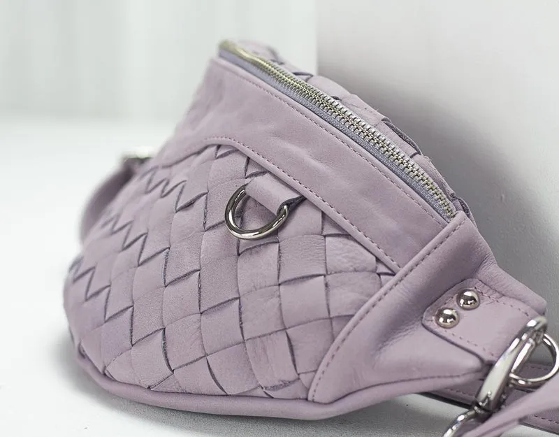 Haris fanny pack - Mauve handwoven leather