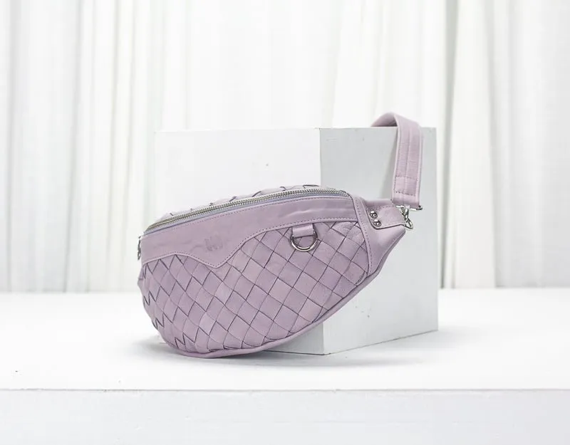 Haris fanny pack - Mauve handwoven leather