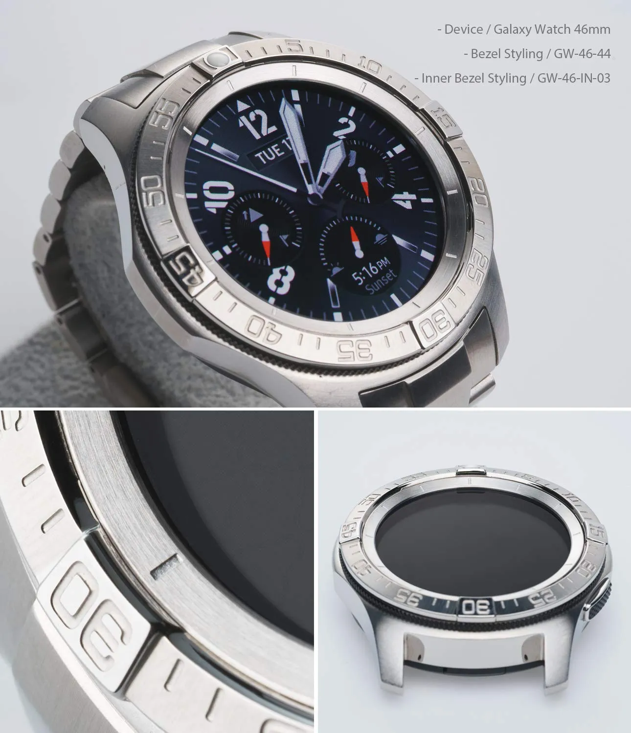 Inner Bezel Styling for Galaxy Watch 46mm, Galaxy Gear S3 Frontier - GW-46-IN-03   [Stainless Steel]