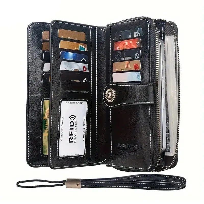 Leather Large Capacity Wallet Purse with RFID Blocking