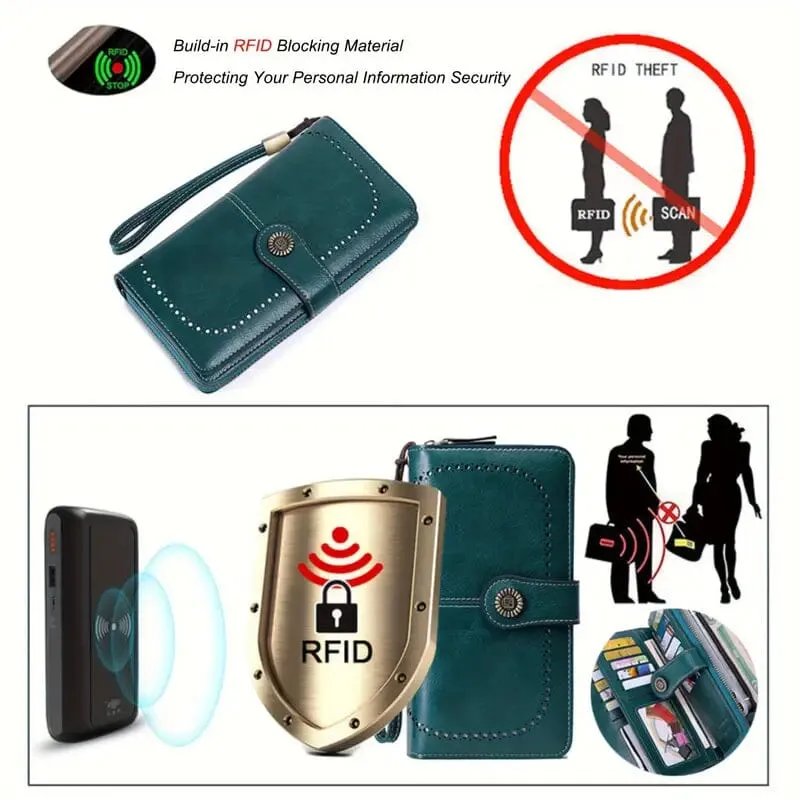 Leather Large Capacity Wallet Purse with RFID Blocking