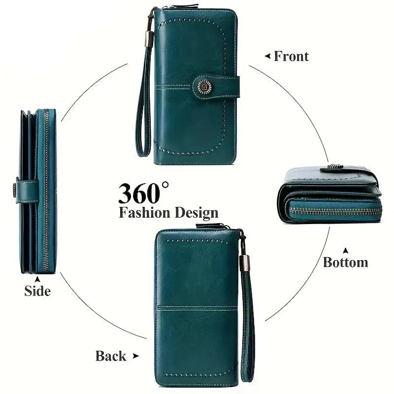 Leather Large Capacity Wallet Purse with RFID Blocking