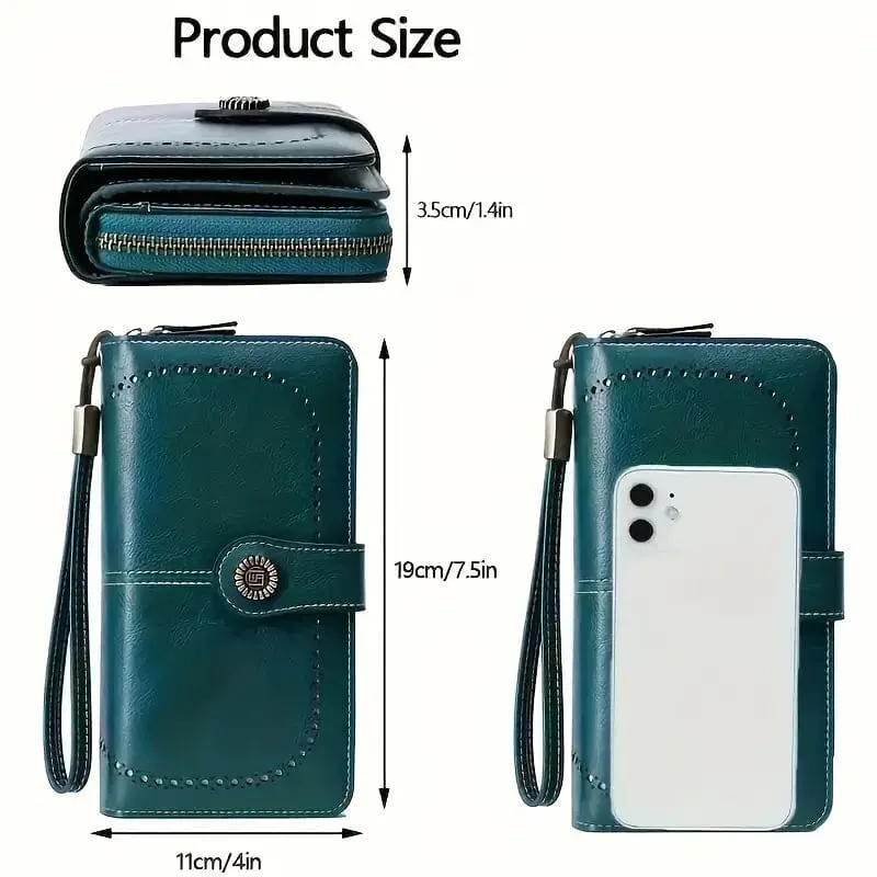 Leather Large Capacity Wallet Purse with RFID Blocking