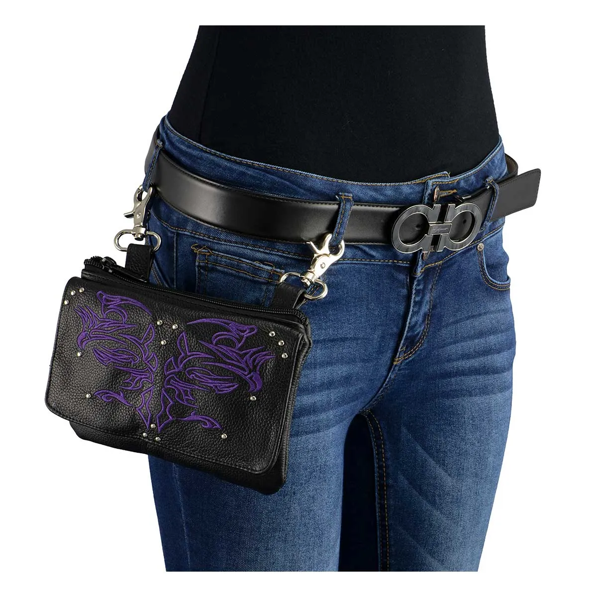 Milwaukee Leather MP8852 Women's Black and Purple Leather Multi Pocket