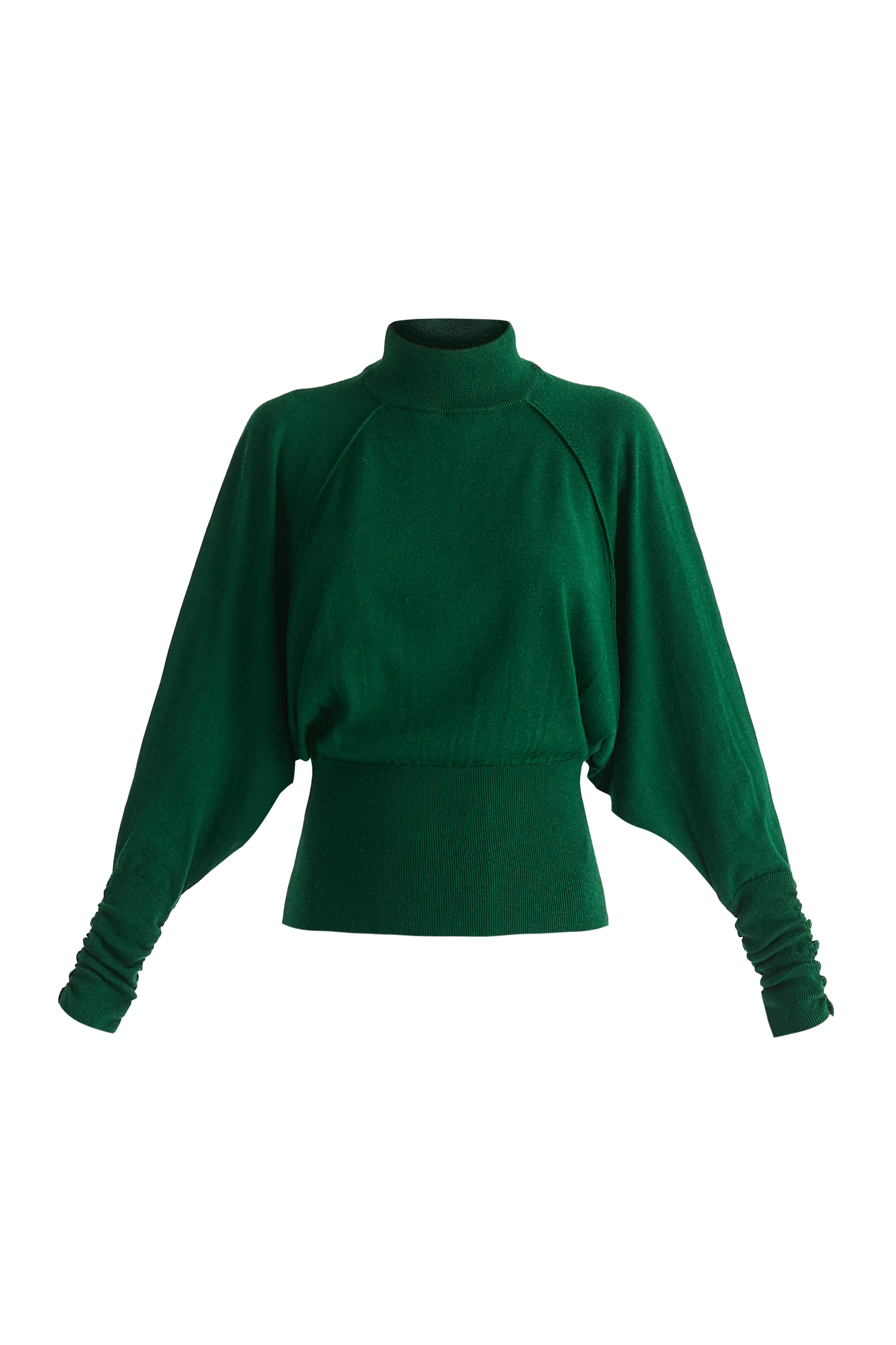 Mock Neck Batwing Jumper with Ruched Cuffs