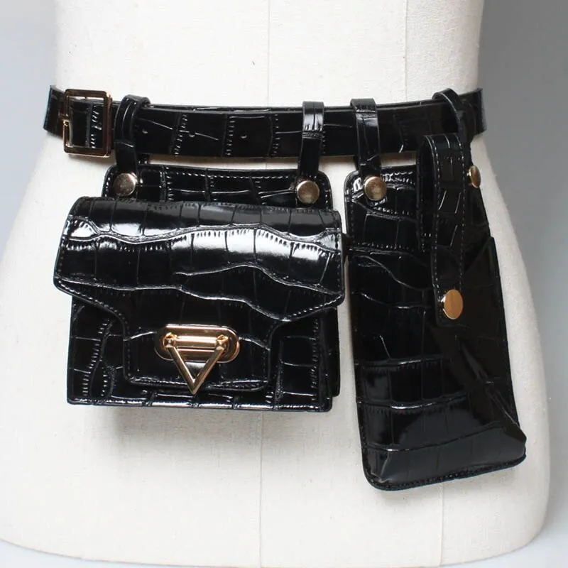 Multiple Pockets Leather Adjustable Strap Compact Belt Bag