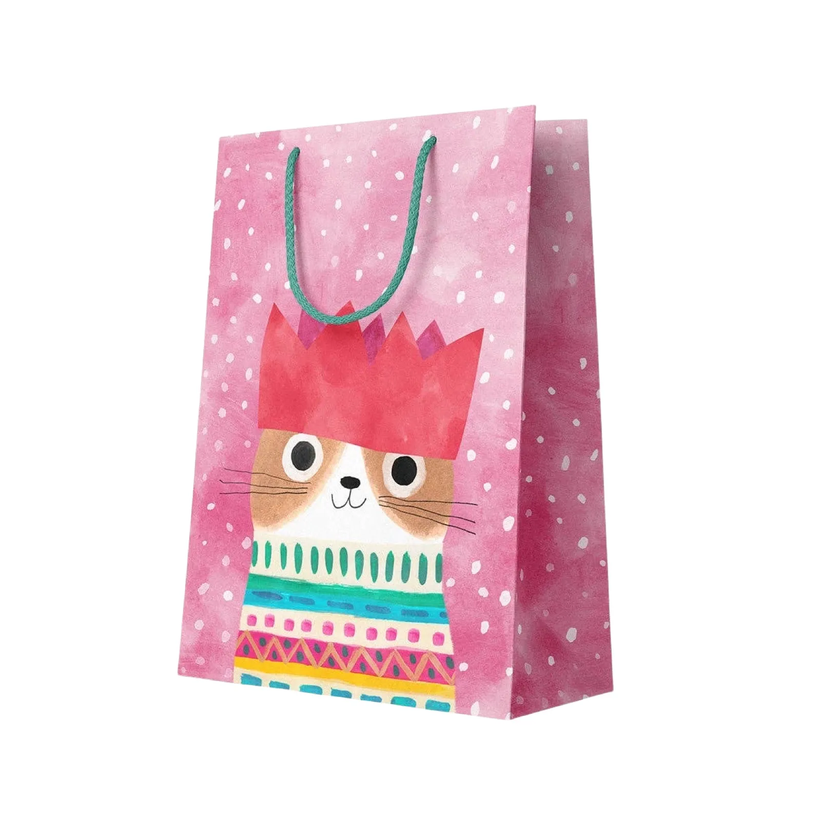 Paper Crown Cat Large Holiday Gift Bag