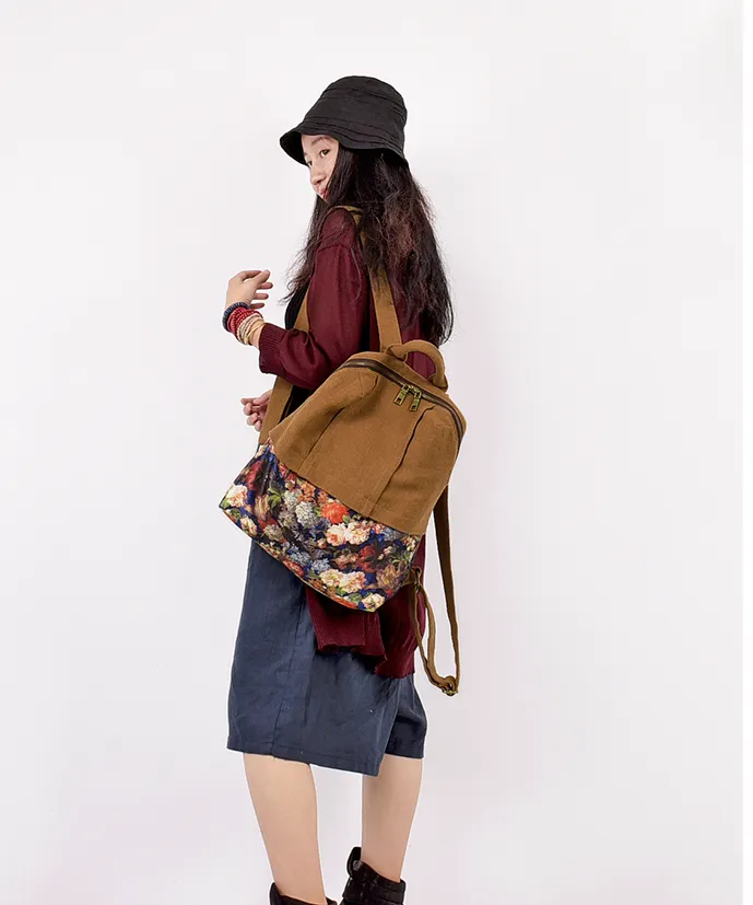 PatchWork Floral Large Casual Simple Women Travel Backpack Shoulder Bag 6335