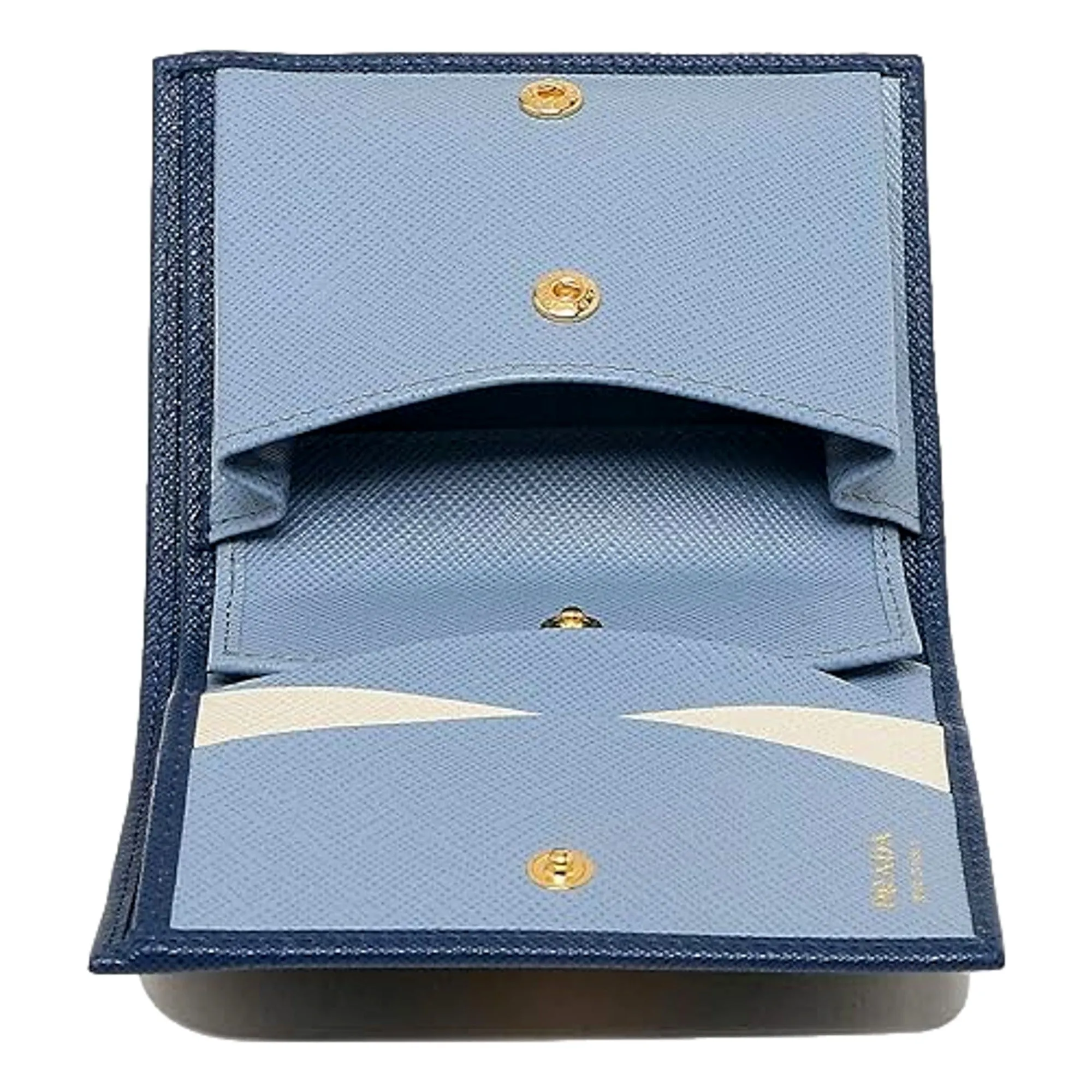 Prada Womens Saffiano Multi-Color Folding Wallet Bluette Blue and Astrale